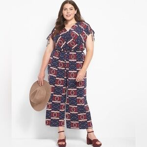 NWT Lane Bryant Ruched-Shoulder Surplice Cropped Jumpsuit